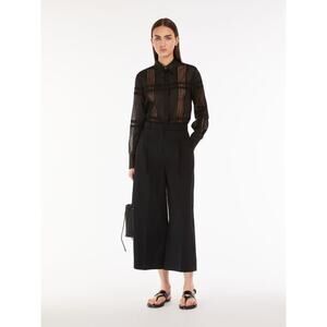 Max Mara Studio Sz 12 Cotton Cropped Trousers Pants Black Pleated Front Italy